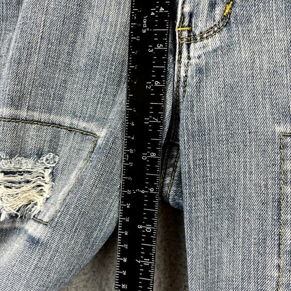 Y2K Mudd Jeans Sz 5 Grunge Skater VTG Crop Distressed Patched Low Rise Jean - Picture 8 of 11